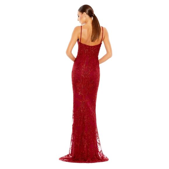 NWT MAC DUGGAL Red Embellished Plunge Neck Illusion Mermaid Gown Women’s - Picture 14 of 14